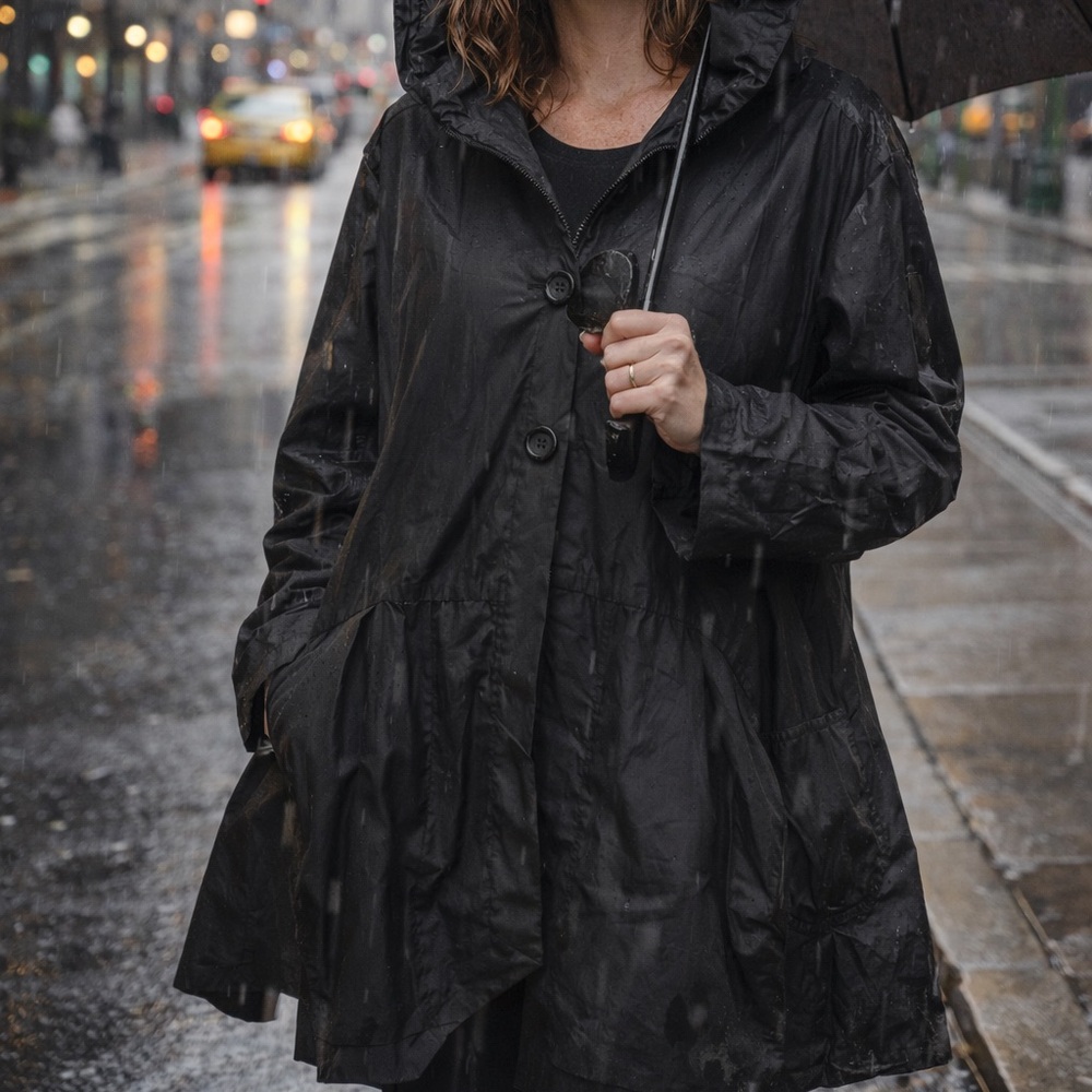 NWT IPSE women’s Size L Italian Y2K Hooded Raincoat Charcoal. $9.99 Shipping